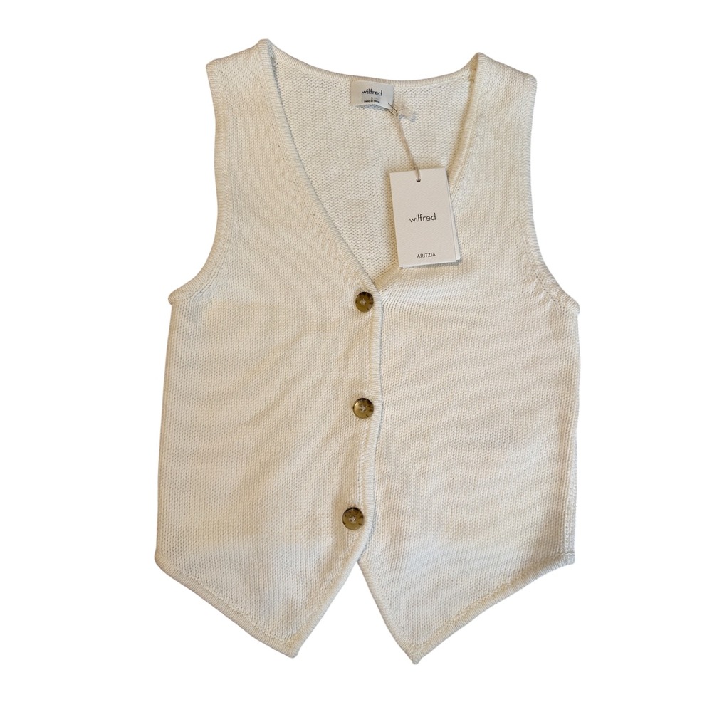NWT Wilfred Signet Knit Vest Womens S Cream Button Front Cotton Quiet Luxury